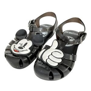 Mini Melissa Mickey Mouse Jelly Sandals Black Fisherman Hook & Loop Girls 12